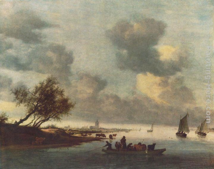 A Ferry Boat near Arnheim painting - Salomon van Ruysdael A Ferry Boat near Arnheim art painting